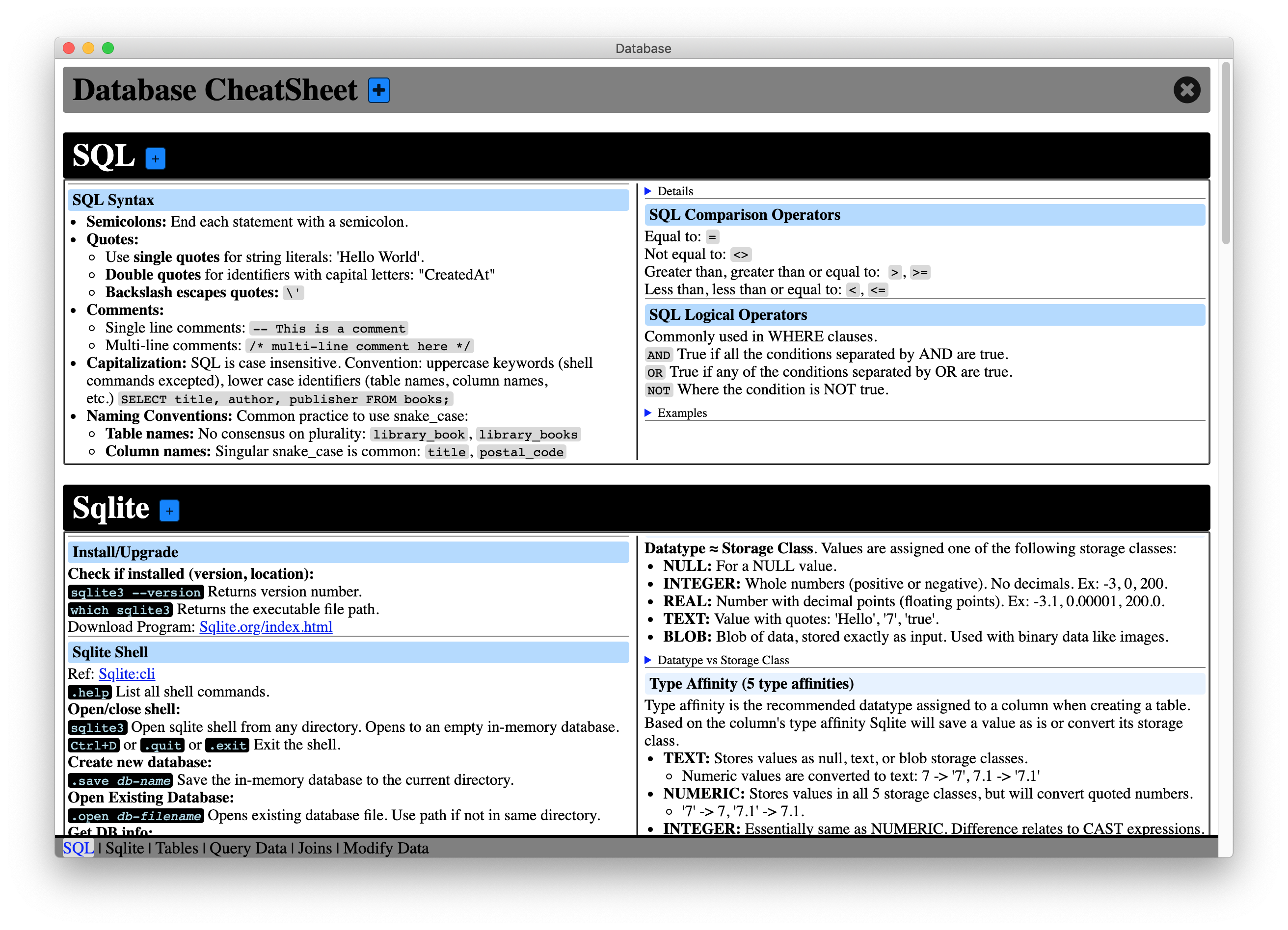 CheatSheet screenshot