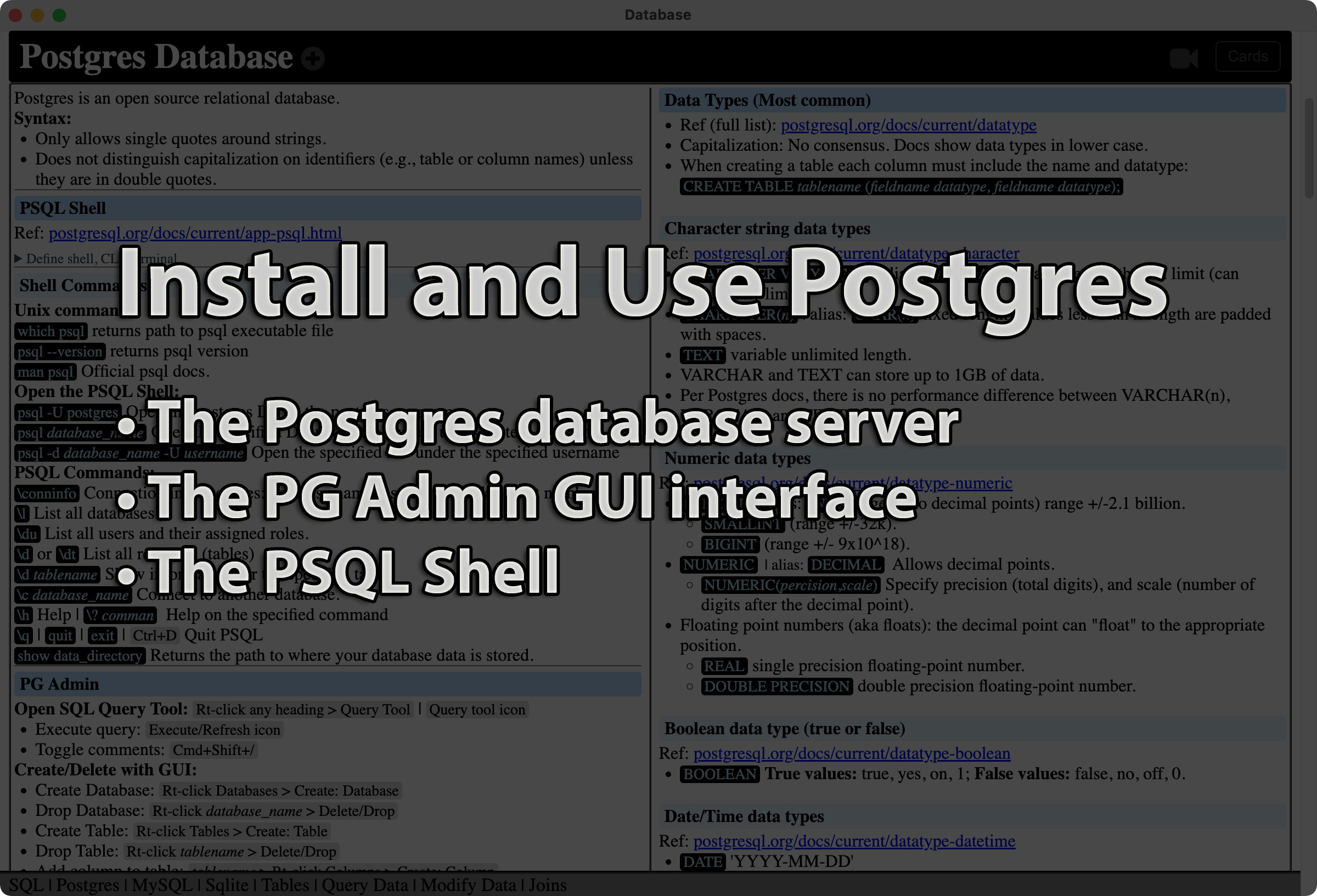 Link to Postgres Database tutorial page