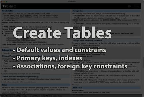 Link to Create Tables tutorial page